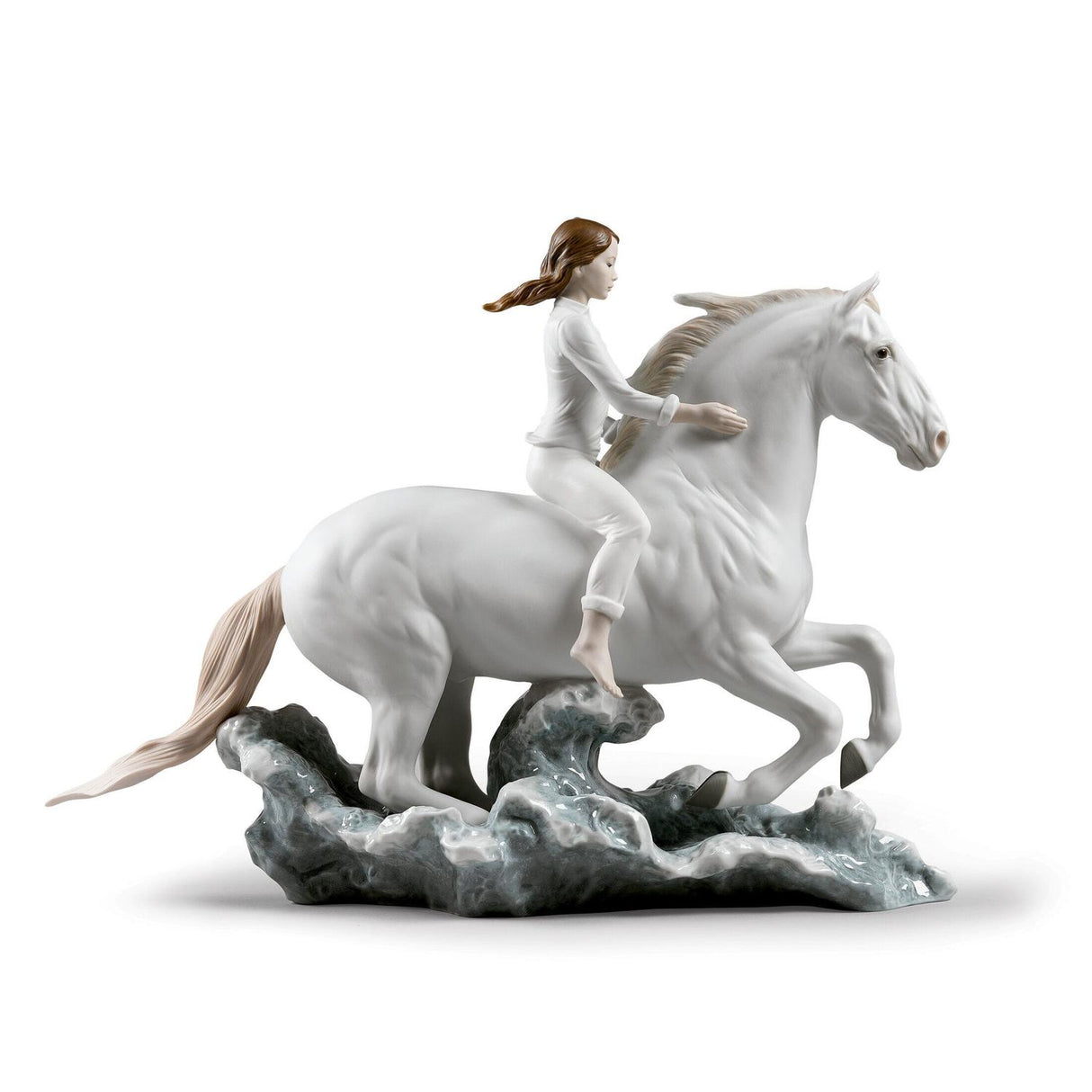 Lladró Figurina Cavallo e Donna Galoppo Nel Mare 36x48cm Porcellana