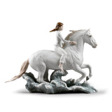 Lladró Figurina Cavallo e Donna Galoppo Nel Mare 36x48cm Porcellana