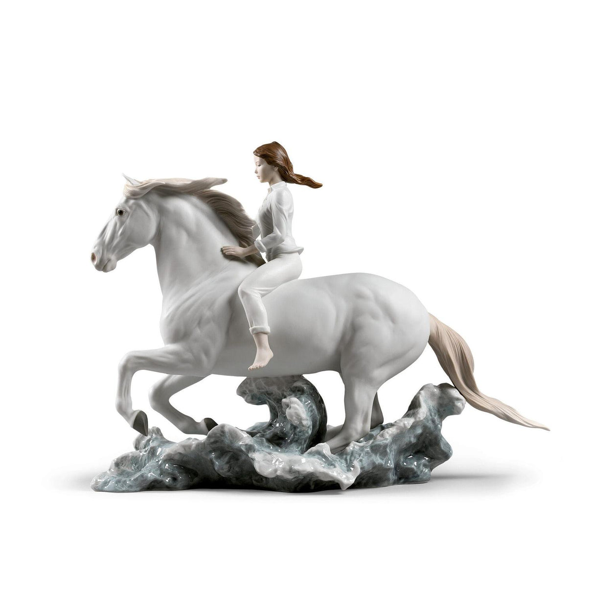Lladró Figurina Cavallo e Donna Galoppo Nel Mare 36x48cm Porcellana