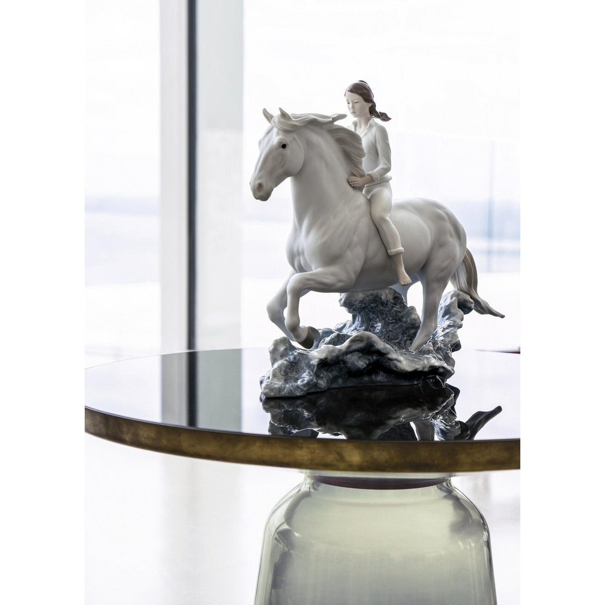 Lladró Figurina Cavallo e Donna Galoppo Nel Mare 36x48cm Porcellana