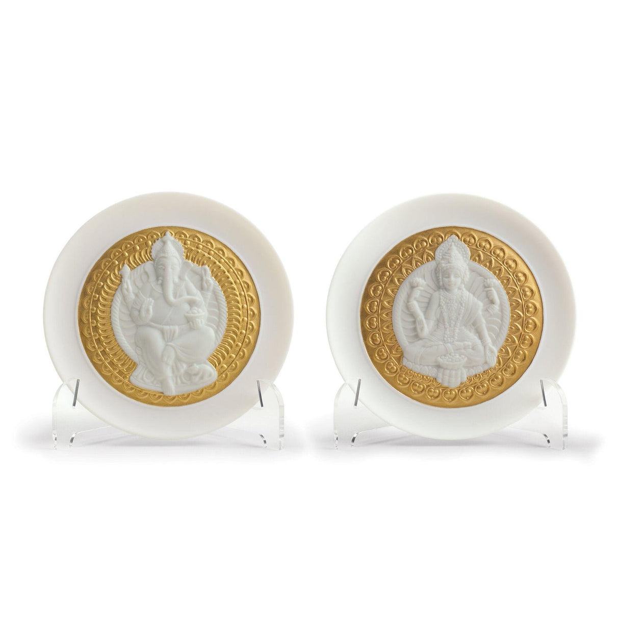 Lladró Set Piatti Decorativi Dea Lakshmi e Lord Ganesha Lustro Oro 10x21cm Porcellana