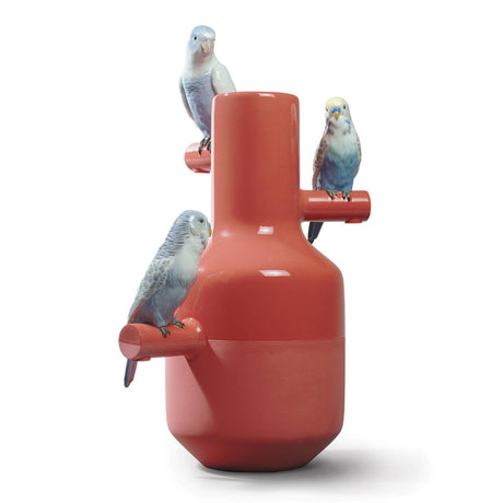 Lladró Vaso Parrot Parade Rosso Corallo 41x25cm Porcellana