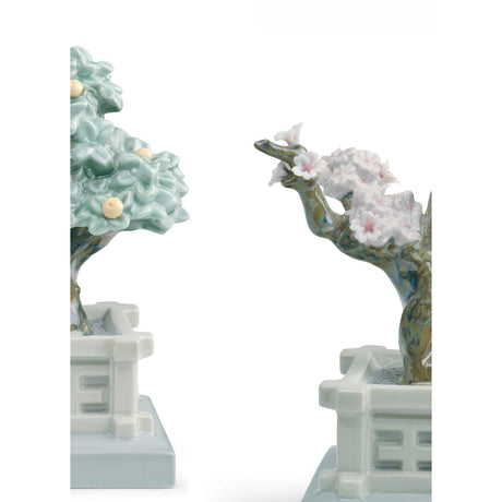 Lladró Figurina Vasi da Fiore Mandarino e Ciliegio 15x20cm Porcellana