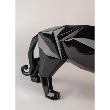 Lladró Scultura Pantera Nero Glassare 19x50cm Porcellana