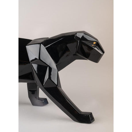 Lladró Scultura Pantera Nero Glassare 19x50cm Porcellana