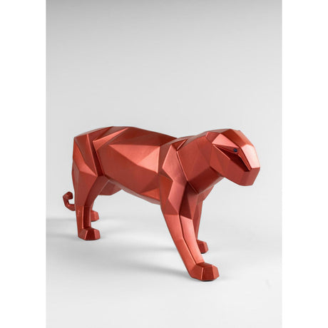 Lladró Scultura Pantera Rosso Metallizzato 19x50cm Porcellana