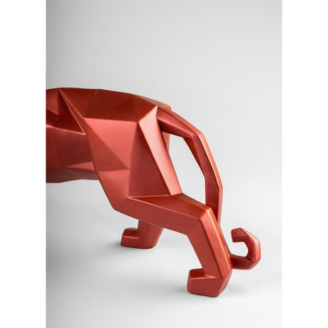 Lladró Scultura Pantera Rosso Metallizzato 19x50cm Porcellana