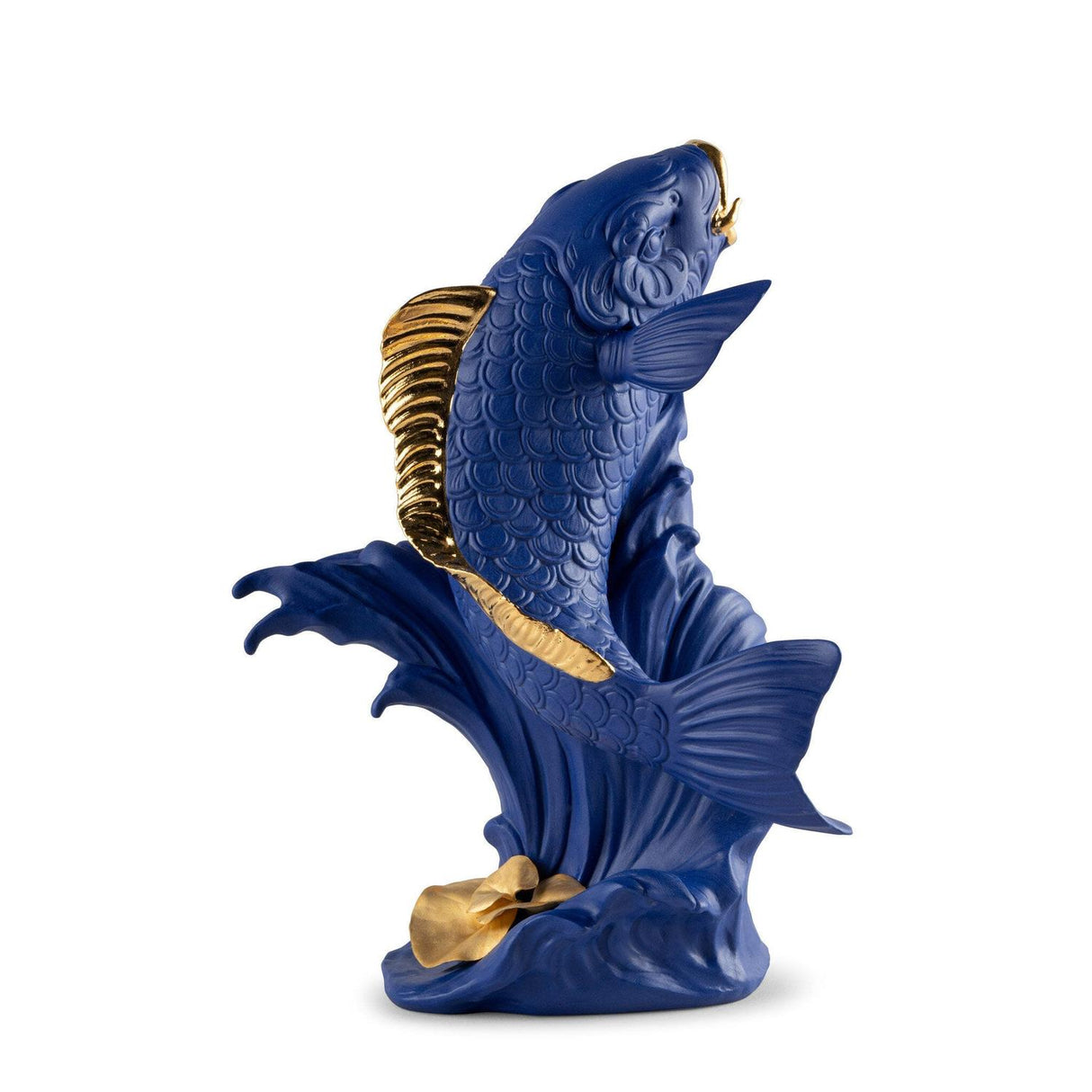 Lladró Scultura Carpa Koi Blu Oro Serie Limitata 31x21cm Porcellana