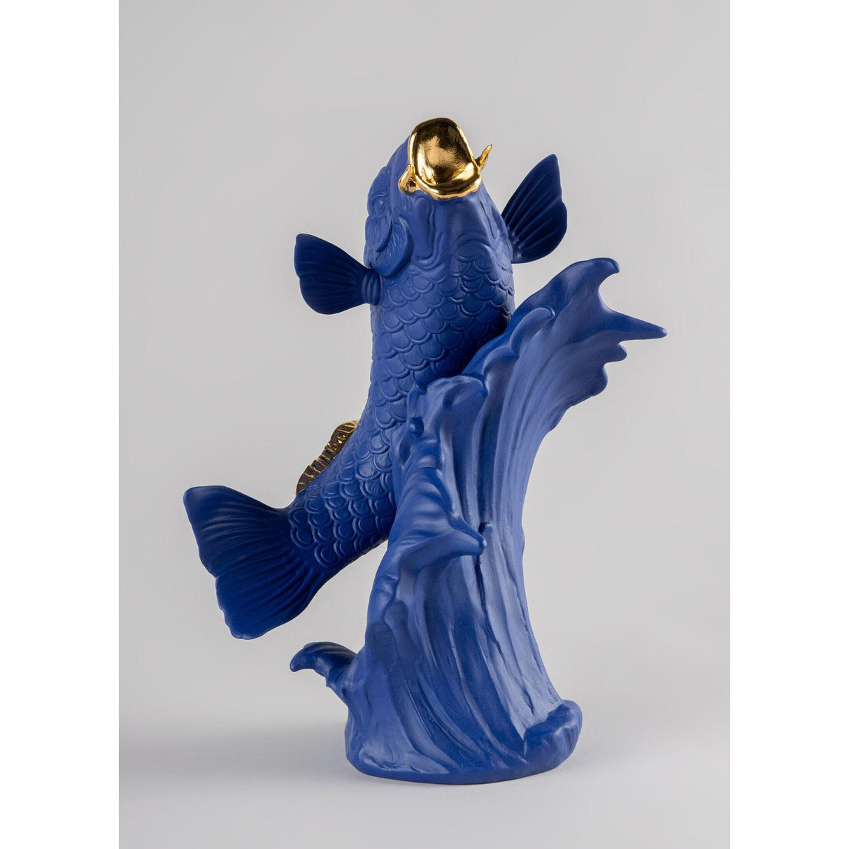 Lladró Scultura Carpa Koi Blu Oro Serie Limitata 31x21cm Porcellana