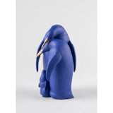 Lladró Scultura Famiglia di Pinguini Blu Oro Serie Limitata 25x16cm Porcellana