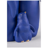 Lladró Scultura Famiglia di Pinguini Blu Oro Serie Limitata 25x16cm Porcellana