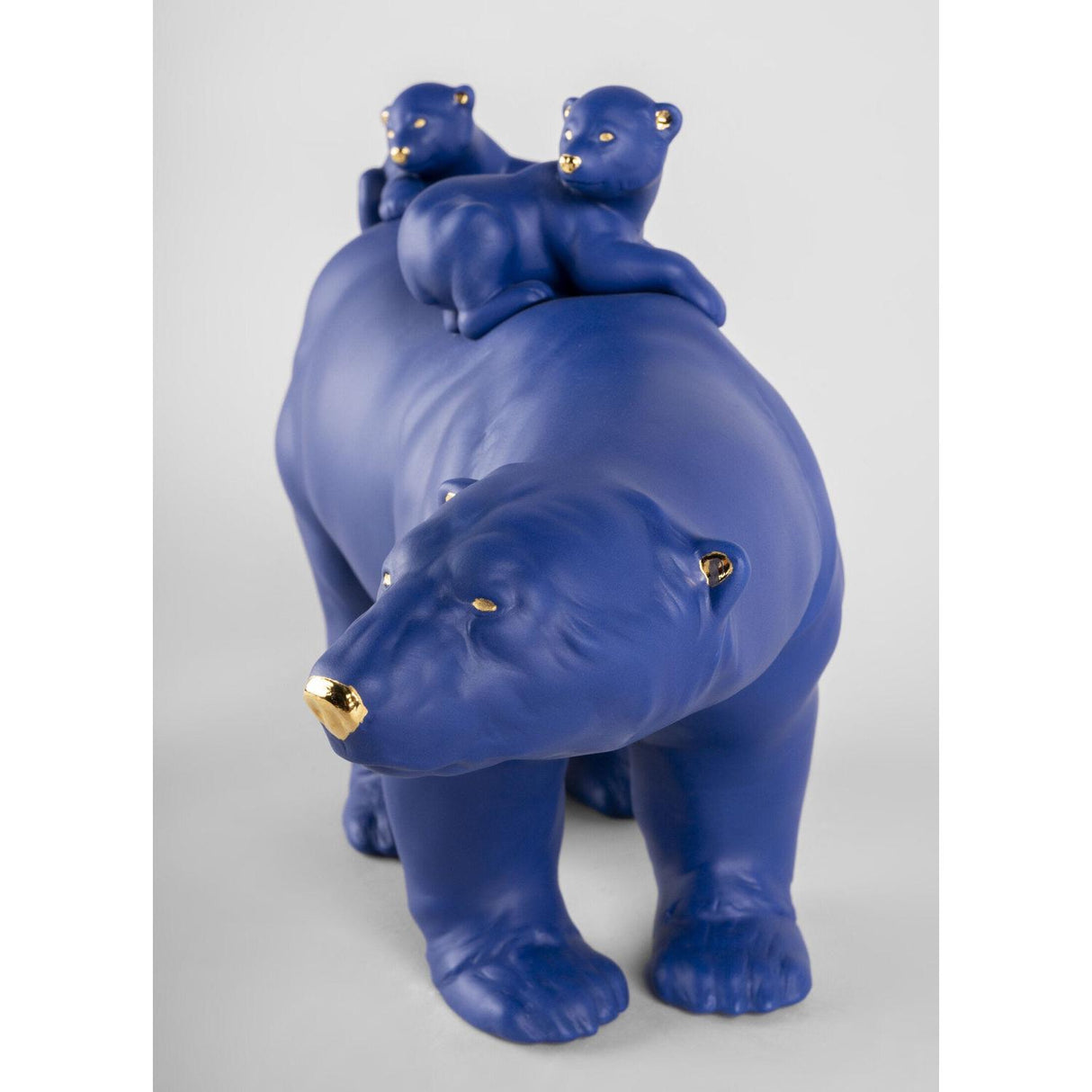 Lladró Scultura Mamma Orsa e I Suoi Piccoli Azzurro Oro Serie Limitata 25x39cm Porcellana