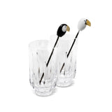 Lladró Set 2 Bicchieri Alti + 2Miscelatori Tucano Dorato Lucido 20x18cm Porcellana