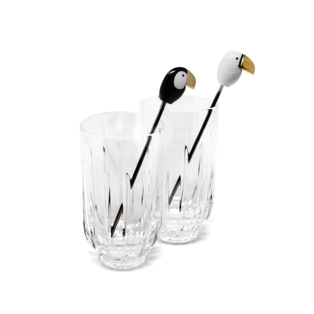 Lladró Set 2 Bicchieri Alti + 2Miscelatori Tucano Dorato Lucido 20x18cm Porcellana