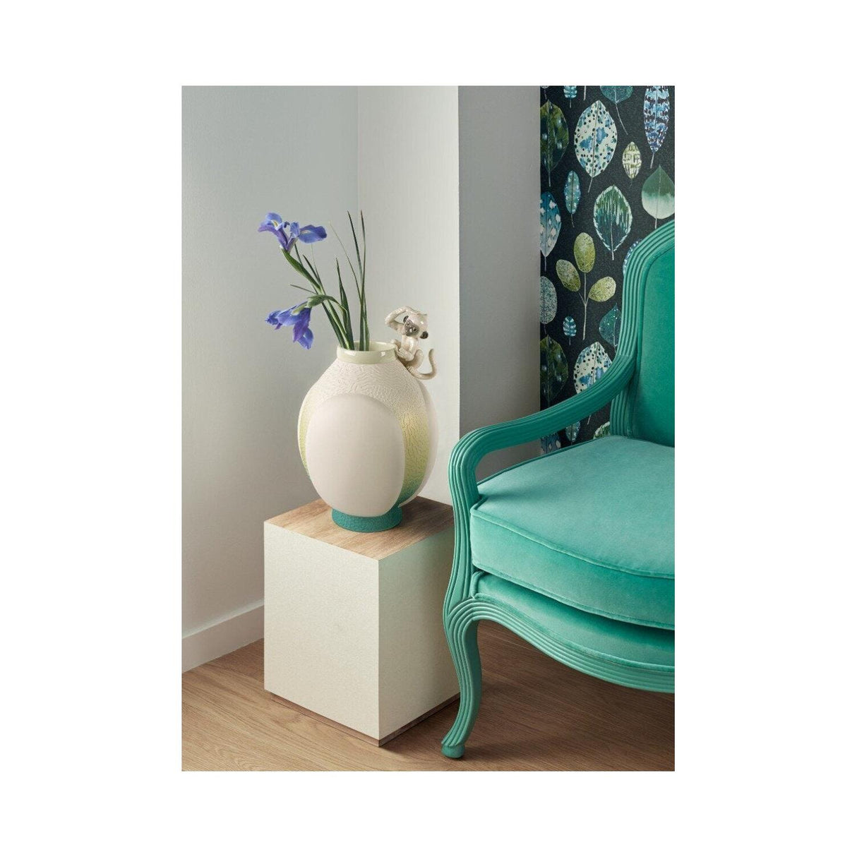 Lladró Vaso con Scimmie 42x26cm Porcellana