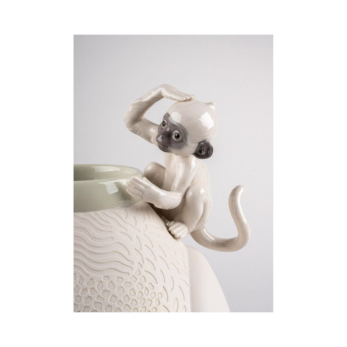 Lladró Vaso con Scimmie 42x26cm Porcellana