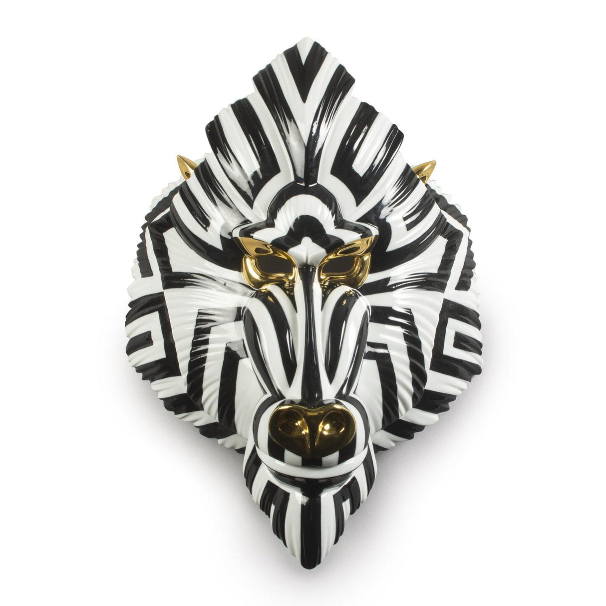Lladró Maschera Mandrillo Nero Oro 44x31cm Porcellana
