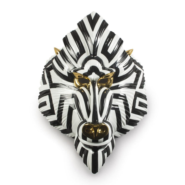 Lladró Maschera Mandrillo Nero Oro 44x31cm Porcellana