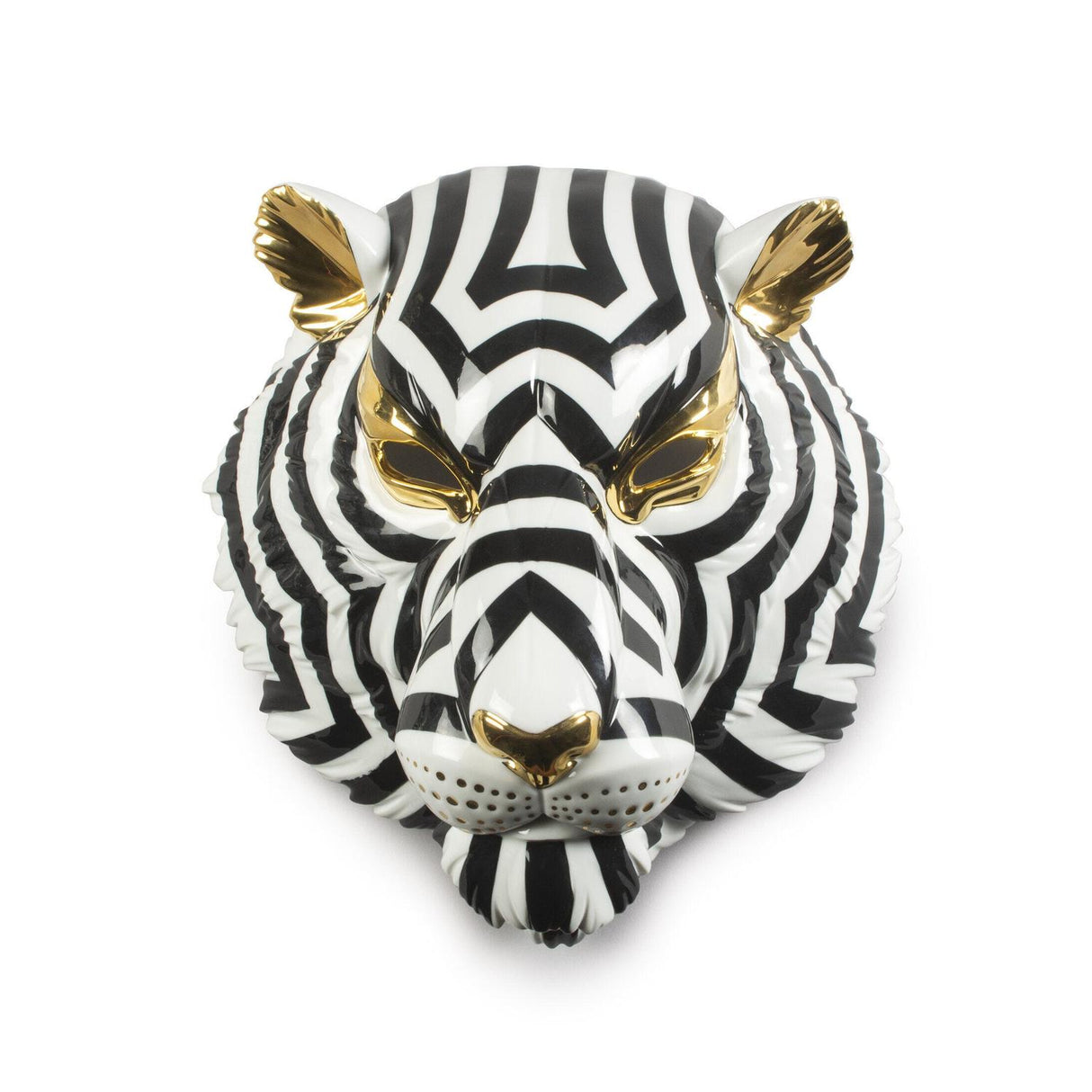 Lladró Maschera Tigre Nero Oro 38x30cm Porcellana