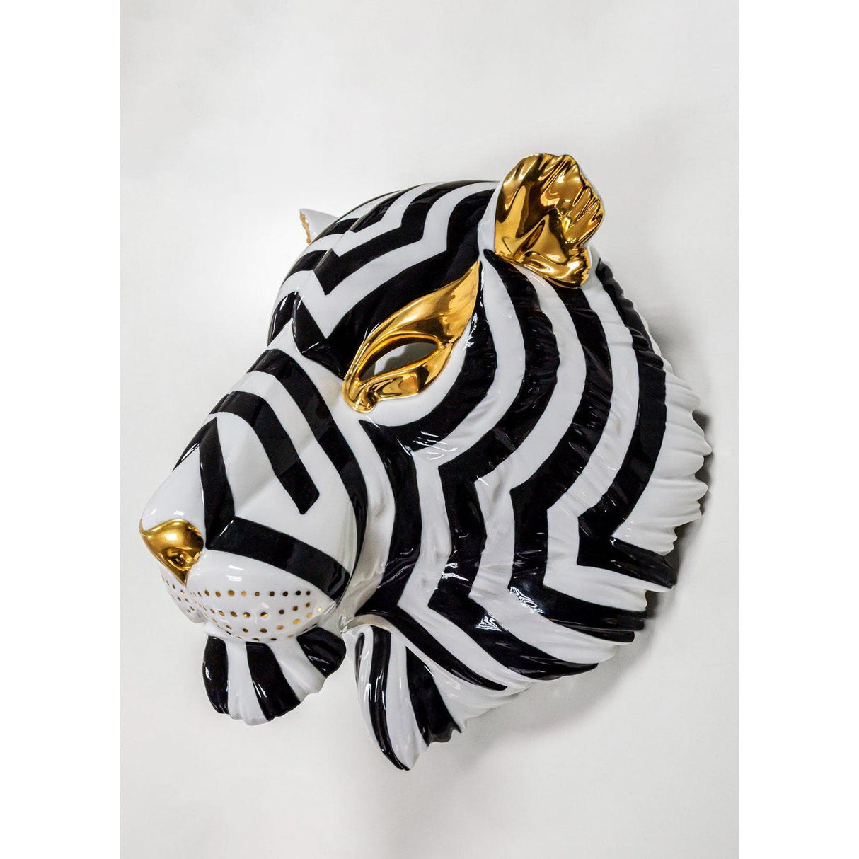 Lladró Maschera Tigre Nero Oro 38x30cm Porcellana