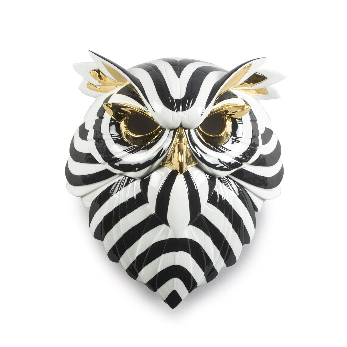 Lladró Maschera Gufo Nero Oro 35x32cm Porcellana