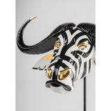 Lladró Maschera Bufalo Nero e Oro 36x67cm Porcellana