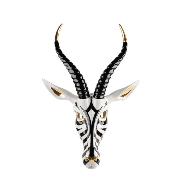 Lladró Maschera Antilope Nero Oro 57x39cm Porcellana