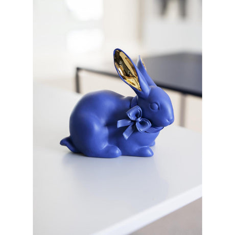 Lladró Figurina Coniglio Azzurro Oro 11x12cm Porcellana