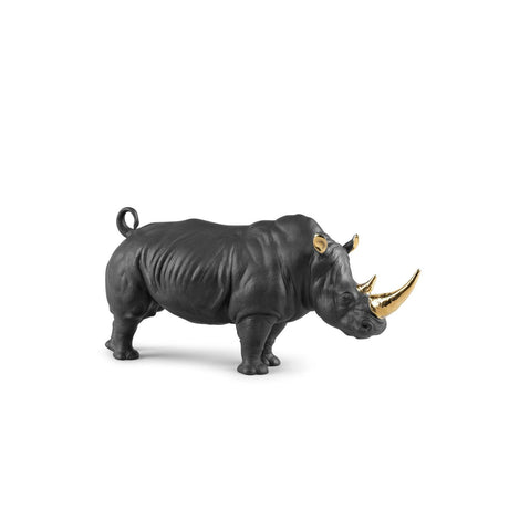 Lladró Scultura Rinoceronte Nero Oro Serie Limitata 22x45cm Porcellana