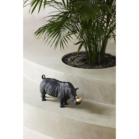 Lladró Scultura Rinoceronte Nero Oro Serie Limitata 22x45cm Porcellana