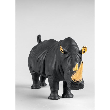 Lladró Scultura Rinoceronte Nero Oro Serie Limitata 22x45cm Porcellana