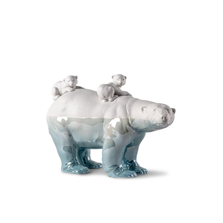 Lladró Scultura Mamma Orsa e I Suoi Piccoli Underwater 25x39cm Porcellana
