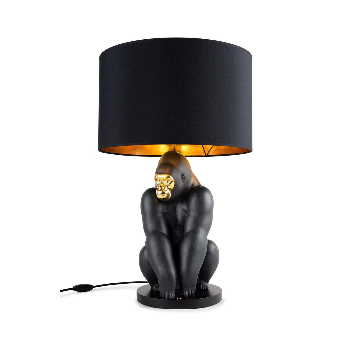 Lladró Lampada Gorilla Nero Oro 63x40cm Porcellana