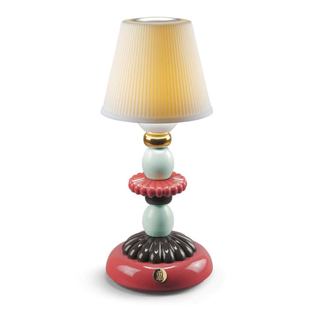 Lladró Lampada da Tavolo Lotus Firefly Autunno Dorato Rosso Corallo 28x12cm Porcellana