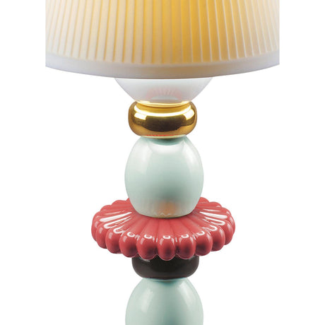 Lladró Lampada da Tavolo Lotus Firefly Autunno Dorato Rosso Corallo 28x12cm Porcellana
