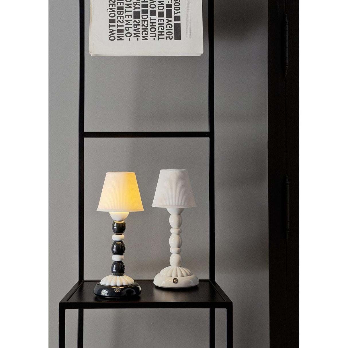 Lladró Lampada da Tavolo Firefly Palm Bianco e Nero 30x12cm Porcellana