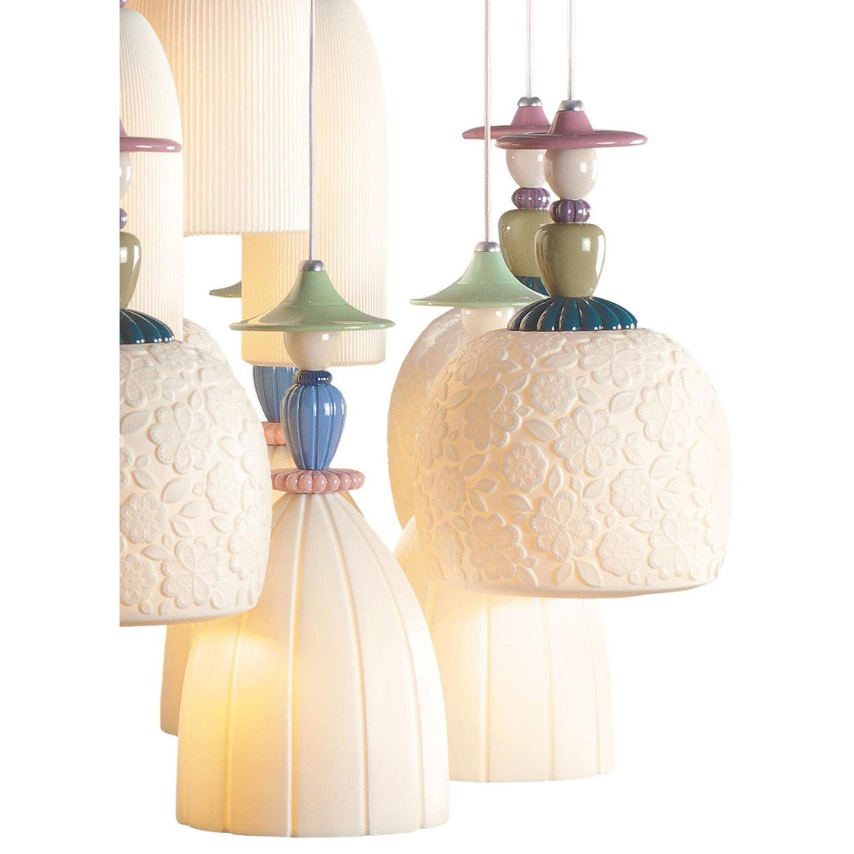 Lladró Chandelier Mademoiselle Danzando Sulla Sabbia 18 Luci 197x86cm Porcellana