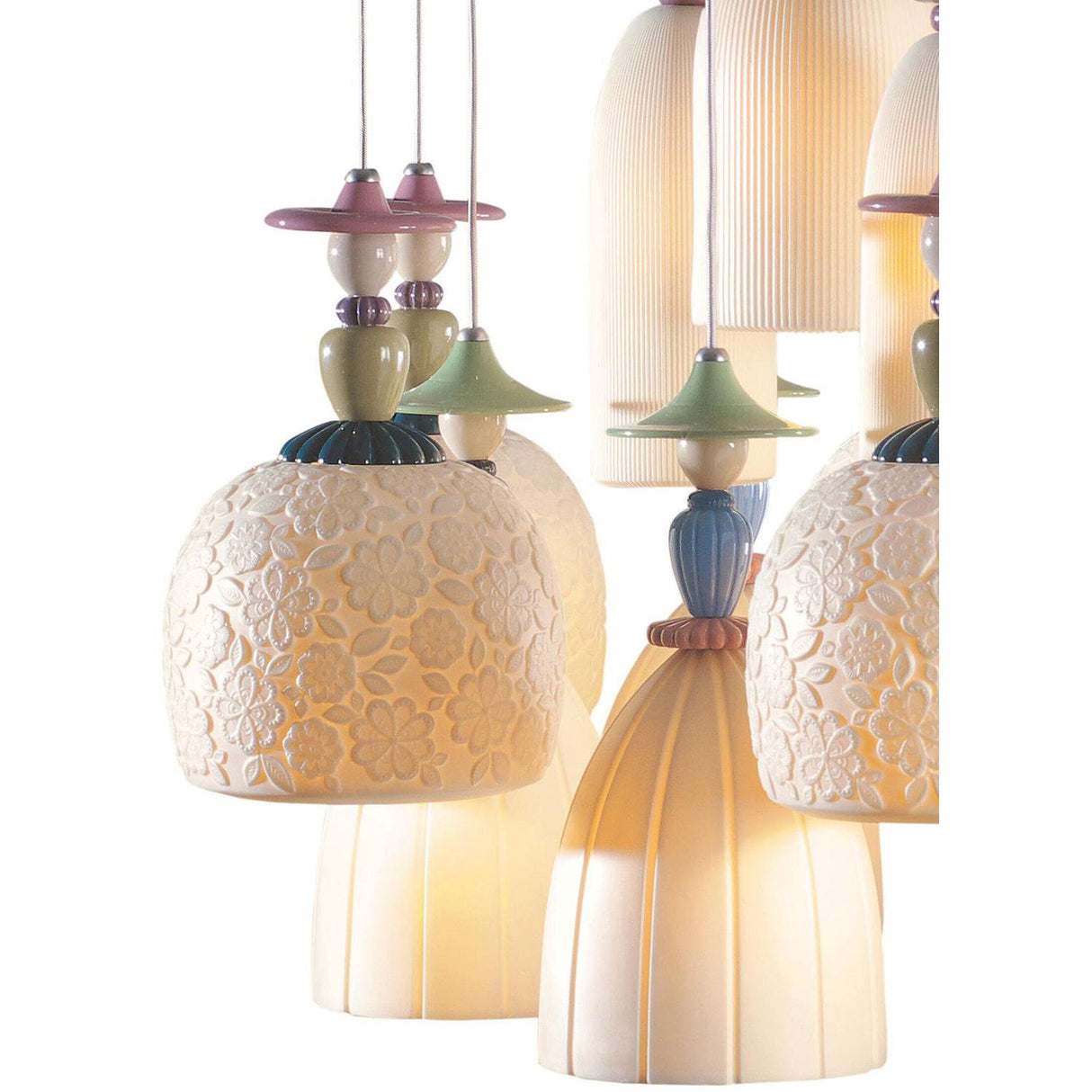 Lladró Chandelier Mademoiselle Danzando Sulla Sabbia 18 Luci 197x86cm Porcellana