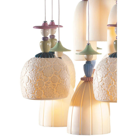 Lladró Chandelier Mademoiselle Danzando Sulla Sabbia 18 Luci 197x86cm Porcellana