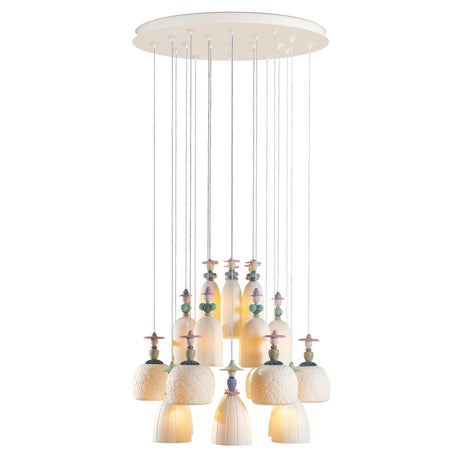 Lladró Chandelier Mademoiselle Passeggiando Tra Le Zagare 24 Luci 197x90cm Porcellana