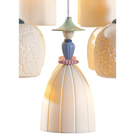 Lladró Chandelier Mademoiselle Passeggiando Tra Le Zagare 24 Luci 197x90cm Porcellana