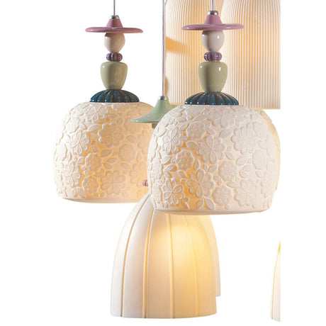 Lladró Chandelier Mademoiselle Passeggiando Tra Le Zagare 24 Luci 197x90cm Porcellana