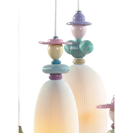 Lladró Lampadario Mademoiselle 4 Luci Camminando per la Spiaggia 197x46cm Porcellana