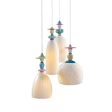 LLADRO' Lampadario Mademoiselle 4 Luci Camminando per la Spiaggia 197x46cm Porcellana