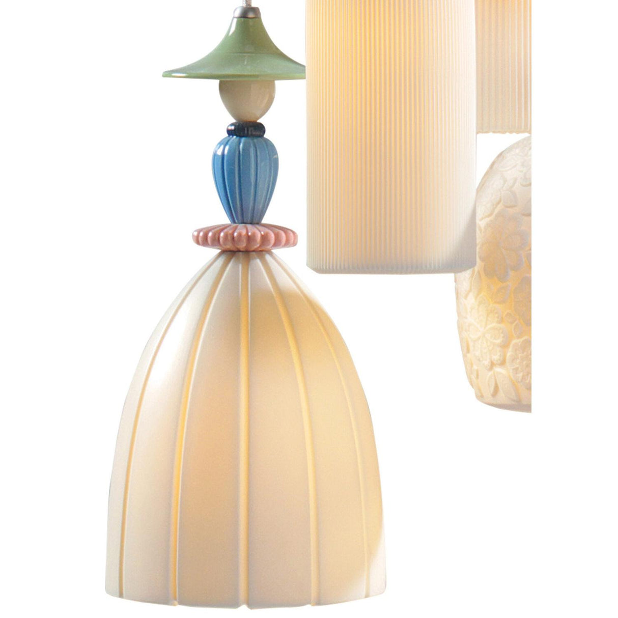 LLADRO' Lampadario Mademoiselle 4 Luci Camminando per la Spiaggia 197x46cm Porcellana