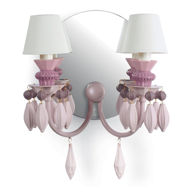 Lladró Applique Belle De Nuit 2 Luci Rosa 34x27cm Porcellana