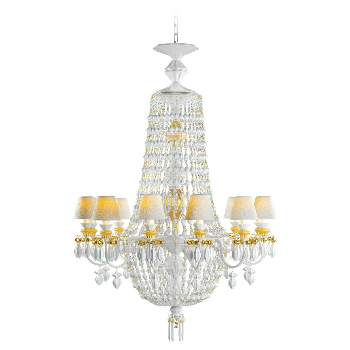 Lladró Chandelier Winter Palace 12 Luci Lustro Oro 145x80cm Porcellana