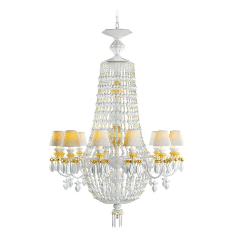 Lladró Chandelier Winter Palace 12 Luci Lustro Oro 145x80cm Porcellana