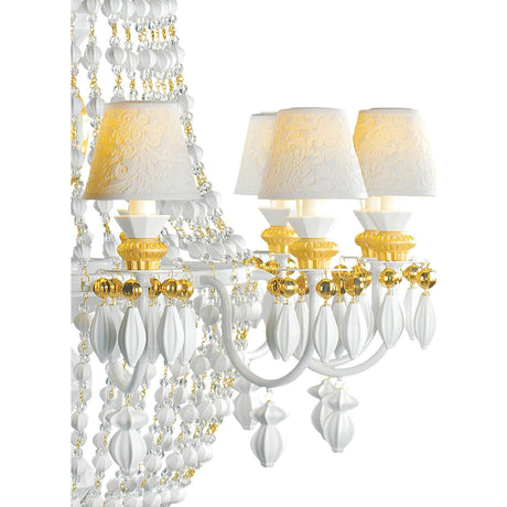 Lladró Chandelier Winter Palace 12 Luci Lustro Oro 145x80cm Porcellana
