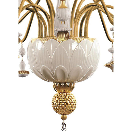 Lladró Chandelier Ivy And Seed 16 Luci Medio Oro 133x115cm Porcellana
